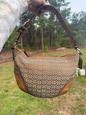 Coach Brown Hobo Signature Canvas Shoulder Bag with Leather Trim